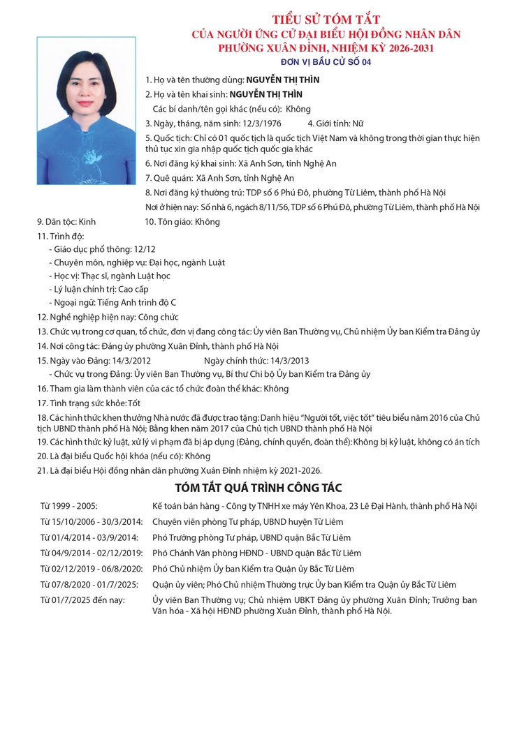 GIỚI THIỆU TIỂU SỬ ỨNG CỬ VIÊN ĐẠI BIỂU HĐND PHƯỜNG TẠI ĐƠN VỊ BẦU CỬ SỐ 04- Ảnh 9.