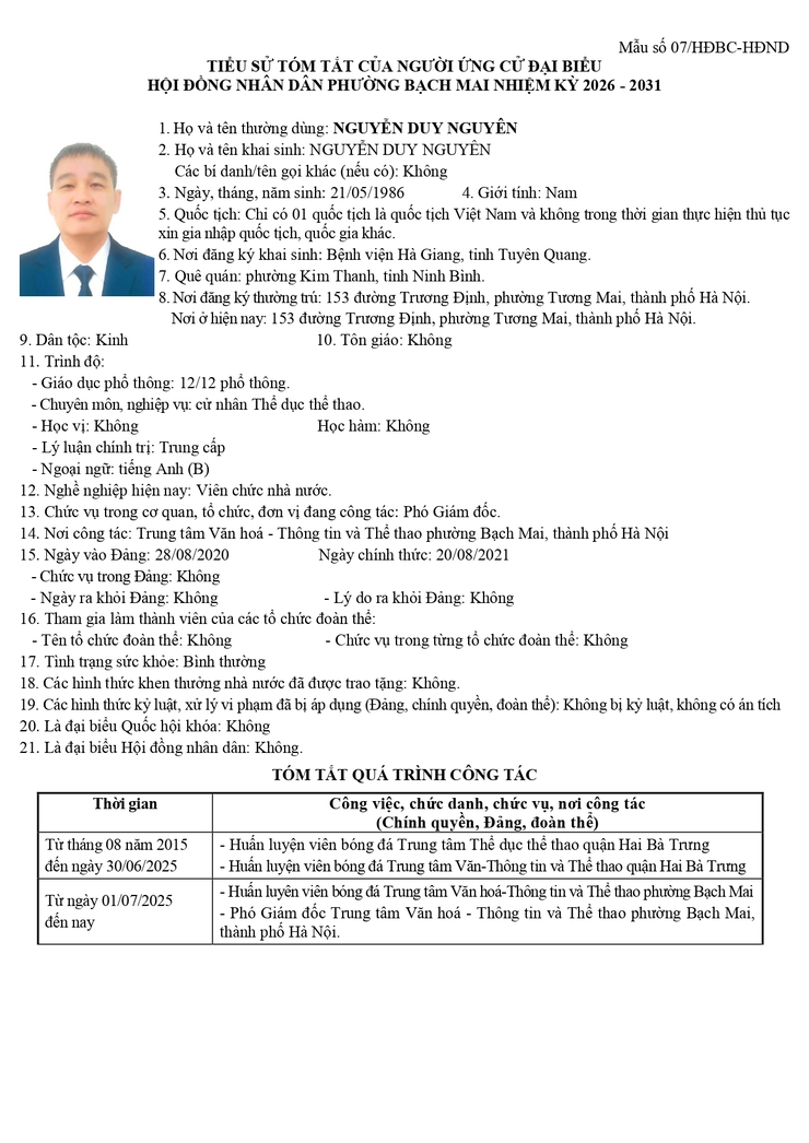 Niêm yết công khai danh sách chính thức và tiểu sử tóm tắt những người ứng cử Đại biểu HĐND phường Bạch Mai khóa II, Nhiệm kỳ 2026 - 2031, tại đơn vị bầu cử số 3- Ảnh 6.