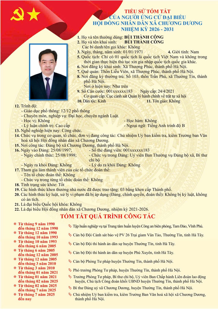 Tiểu sử tóm tắt ứng cử viên đại biểu HĐND xã Chương Dương nhiệm kỳ 2026 – 2031 (đơn vị bầu cử số 04)- Ảnh 2.