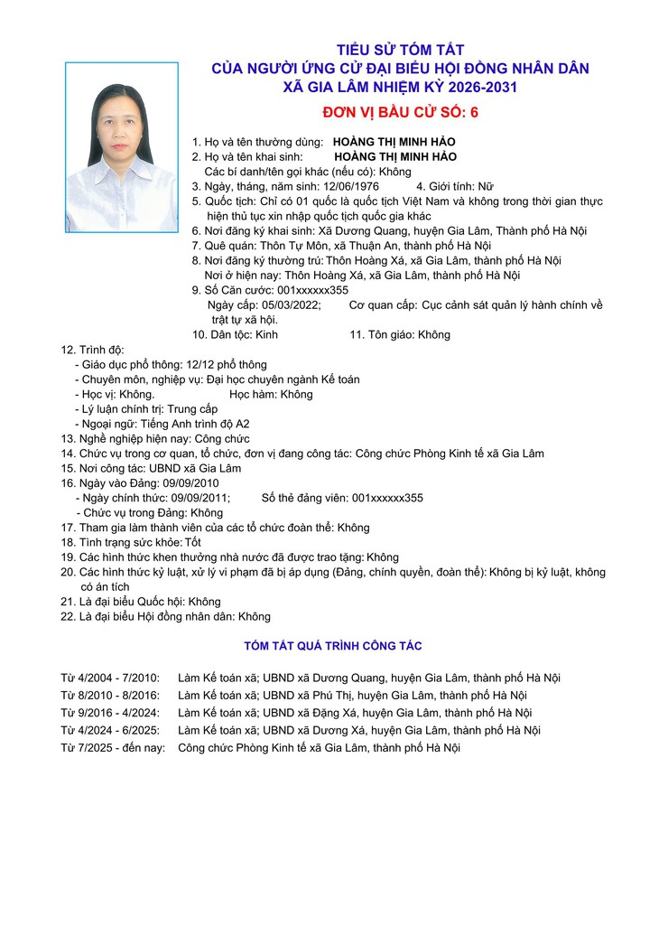Tiểu sử những người ứng cử đại biểu HĐND xã Gia Lâm, nhiệm kỳ 2026-2031, đơn vị bầu cử số 6- Ảnh 4.