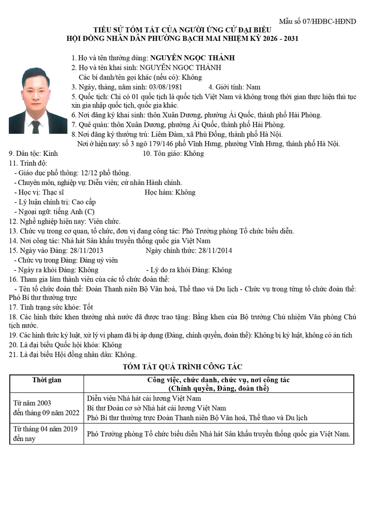 Niêm yết công khai danh sách chính thức và tiểu sử tóm tắt những người ứng cử Đại biểu HĐND phường Bạch Mai khóa II, Nhiệm kỳ 2026 - 2031, tại đơn vị bầu cử số 3- Ảnh 9.