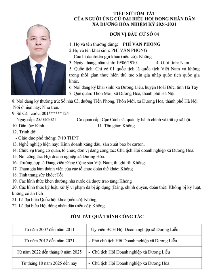 DANH SÁCH CHÍNH THỨC NHỮNG NGƯỜI ỨNG CỬ ĐẠI BIỂU HĐND XÃ DƯƠNG HOÀ KHOÁ II NHIỆM KỲ 2026-2031- Ảnh 23.
