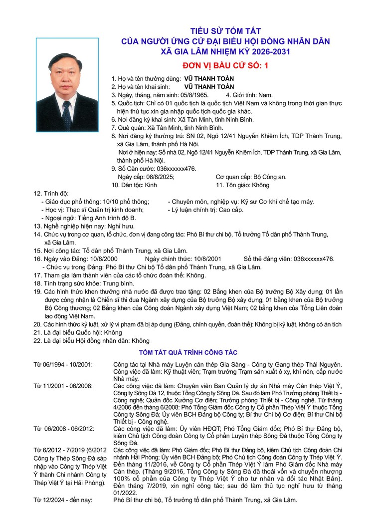 Tiểu sử những người ứng cử đại biểu HĐND xã Gia Lâm, nhiệm kỳ 2026-2031, đơn vị bầu cử số 1- Ảnh 6.