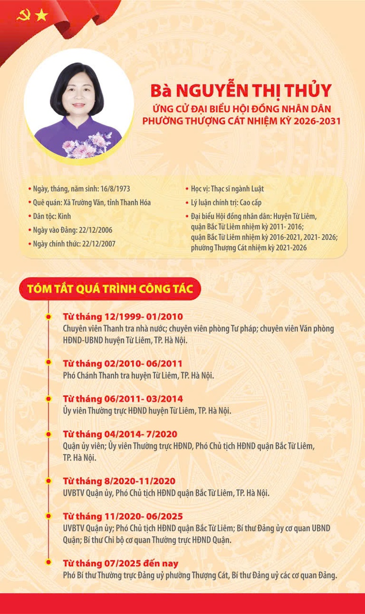 Đồng chí Nguyễn Thị Thuỷ - Phó Bí thư Thường trực Đảng uỷ phường Thượng Cát ứng cử đại biểu HĐND Phường khóa II, nhiệm kỳ 2026-2031- Ảnh 1.