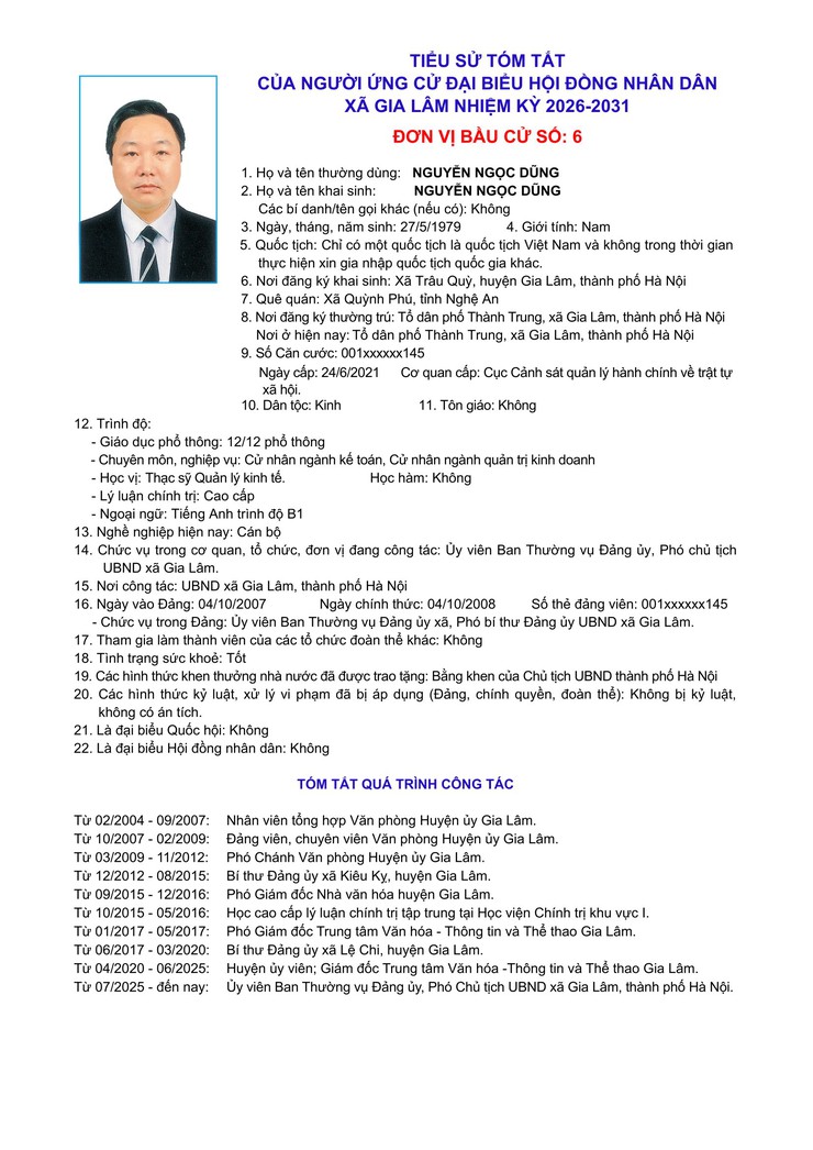 Tiểu sử những người ứng cử đại biểu HĐND xã Gia Lâm, nhiệm kỳ 2026-2031, đơn vị bầu cử số 6- Ảnh 2.