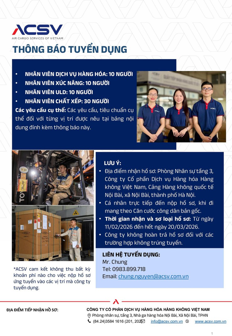 CÔNG TY ACSV THÔNG BÁO TUYỂN DỤNG ĐỢT I NĂM 2026- Ảnh 1.