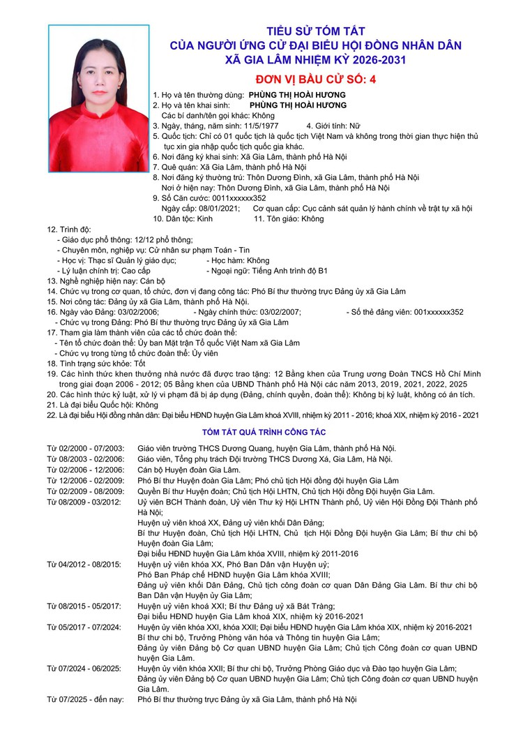 Tiểu sử những người ứng cử đại biểu HĐND xã Gia Lâm, nhiệm kỳ 2026-2031, đơn vị bầu cử số 4- Ảnh 3.