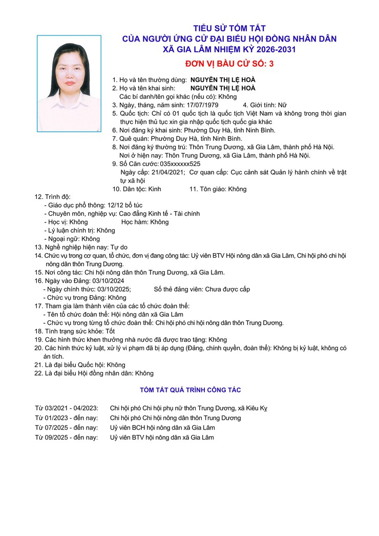 Tiểu sử những người ứng cử đại biểu HĐND xã Gia Lâm, nhiệm kỳ 2026-2031, đơn vị bầu cử số 3- Ảnh 5.
