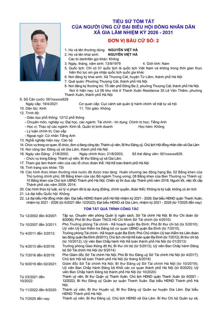 Tiểu sử những người ứng cử đại biểu HĐND xã Gia Lâm, nhiệm kỳ 2026-2031, đơn vị bầu cử số 2- Ảnh 4.