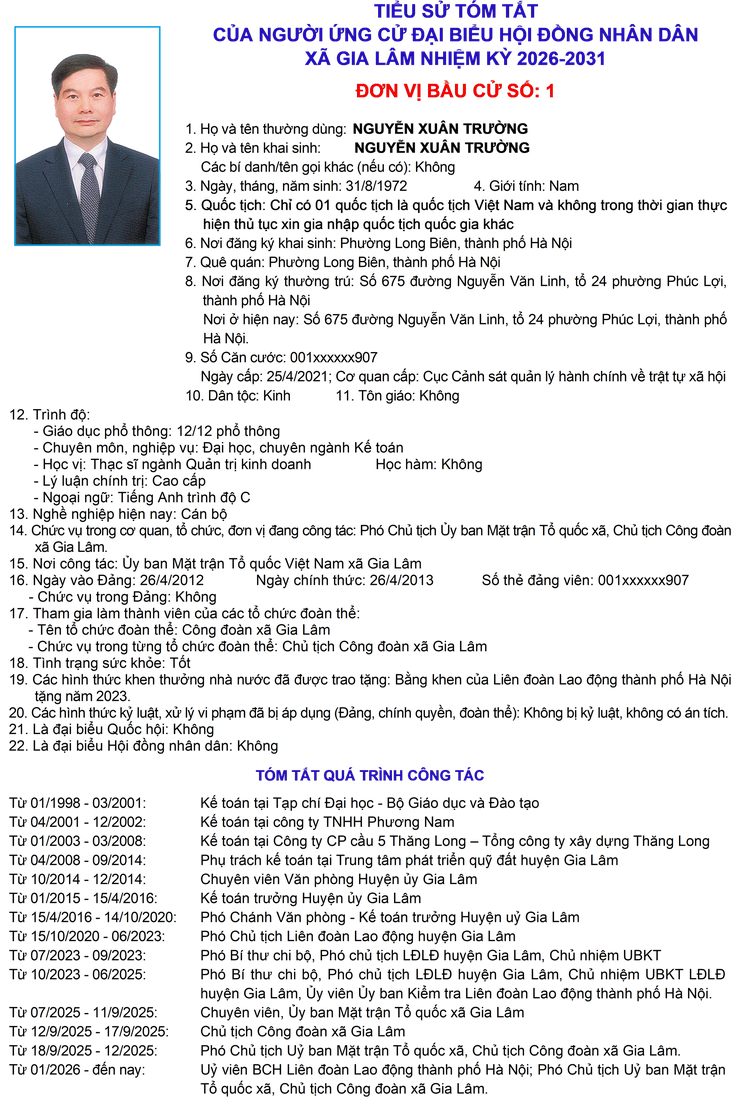 Tiểu sử những người ứng cử đại biểu HĐND xã Gia Lâm, nhiệm kỳ 2026-2031, đơn vị bầu cử số 1- Ảnh 7.