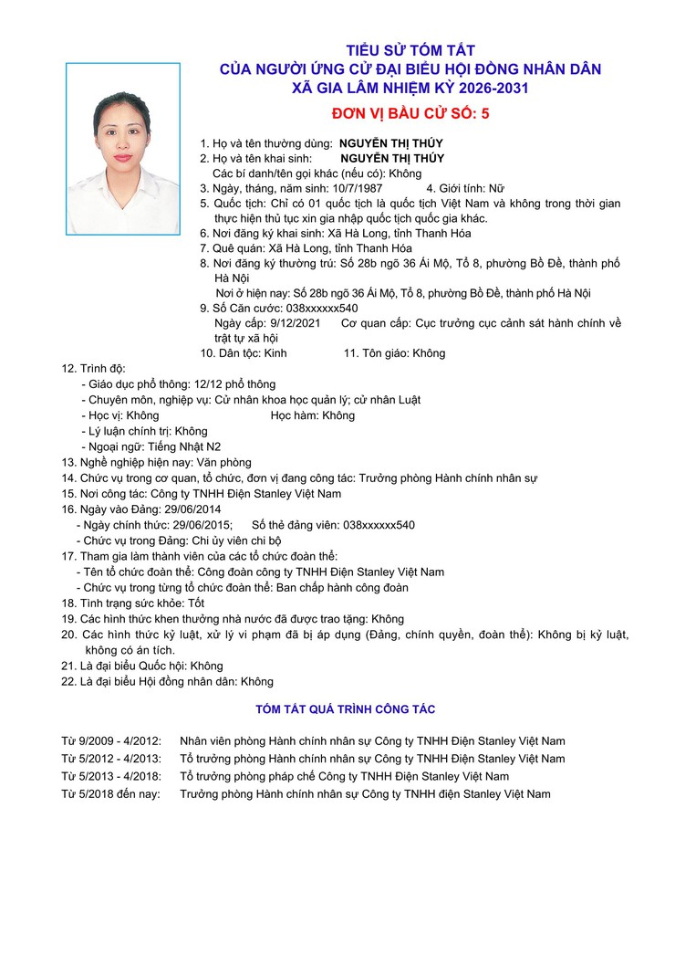 Tiểu sử những người ứng cử đại biểu HĐND xã Gia Lâm, nhiệm kỳ 2026-2031, đơn vị bầu cử số 5- Ảnh 9.