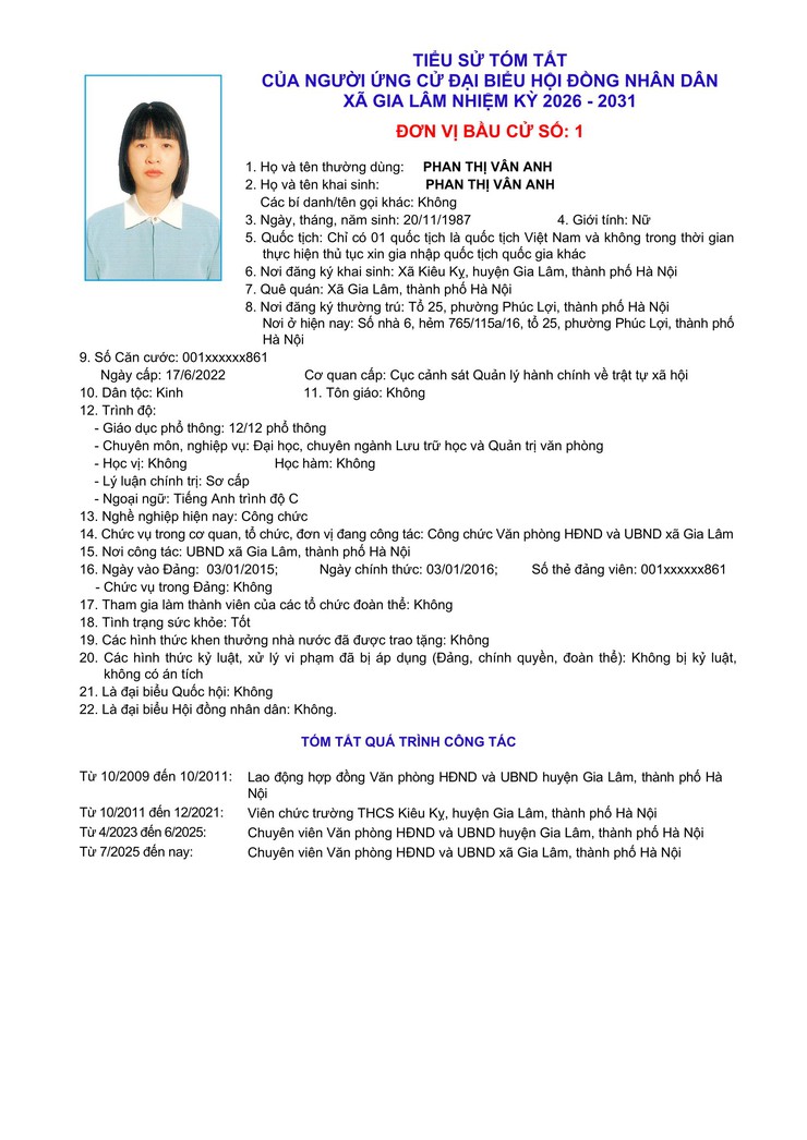 Tiểu sử những người ứng cử đại biểu HĐND xã Gia Lâm, nhiệm kỳ 2026-2031, đơn vị bầu cử số 1- Ảnh 2.