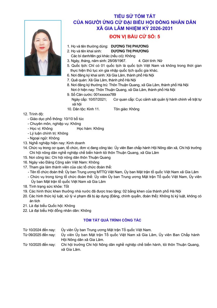 Tiểu sử những người ứng cử đại biểu HĐND xã Gia Lâm, nhiệm kỳ 2026-2031, đơn vị bầu cử số 5- Ảnh 5.