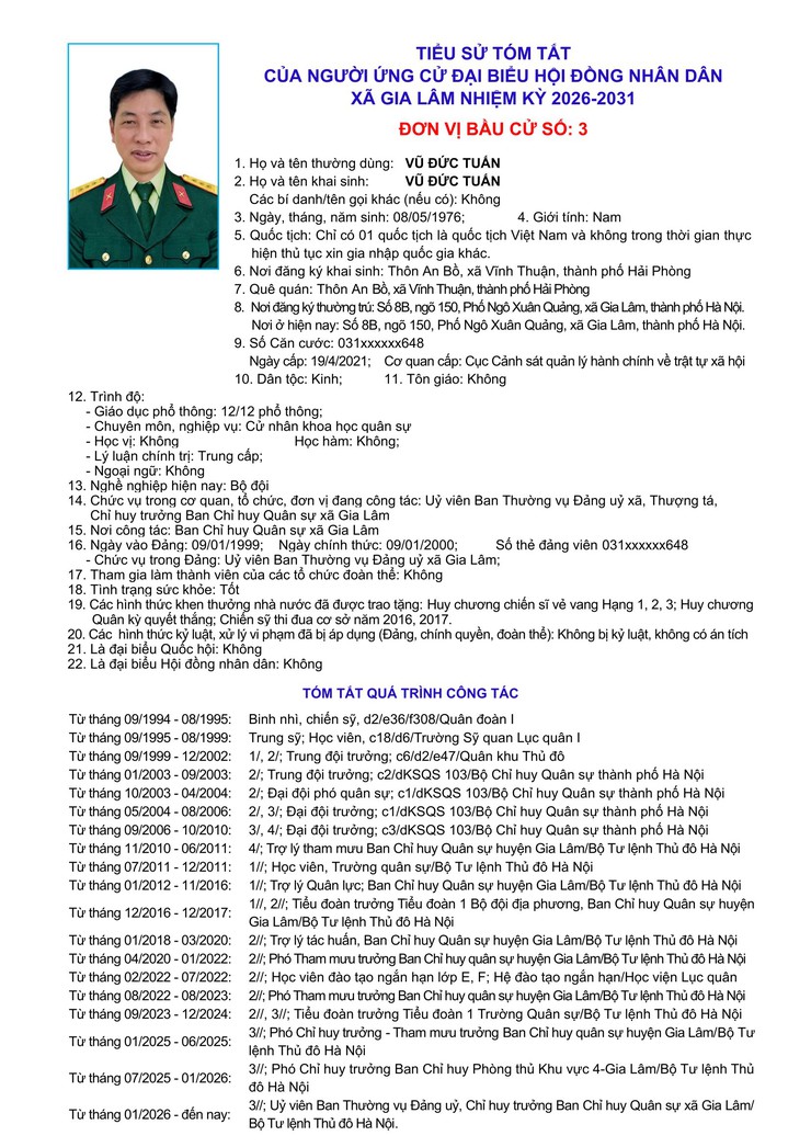 Tiểu sử những người ứng cử đại biểu HĐND xã Gia Lâm, nhiệm kỳ 2026-2031, đơn vị bầu cử số 3- Ảnh 8.