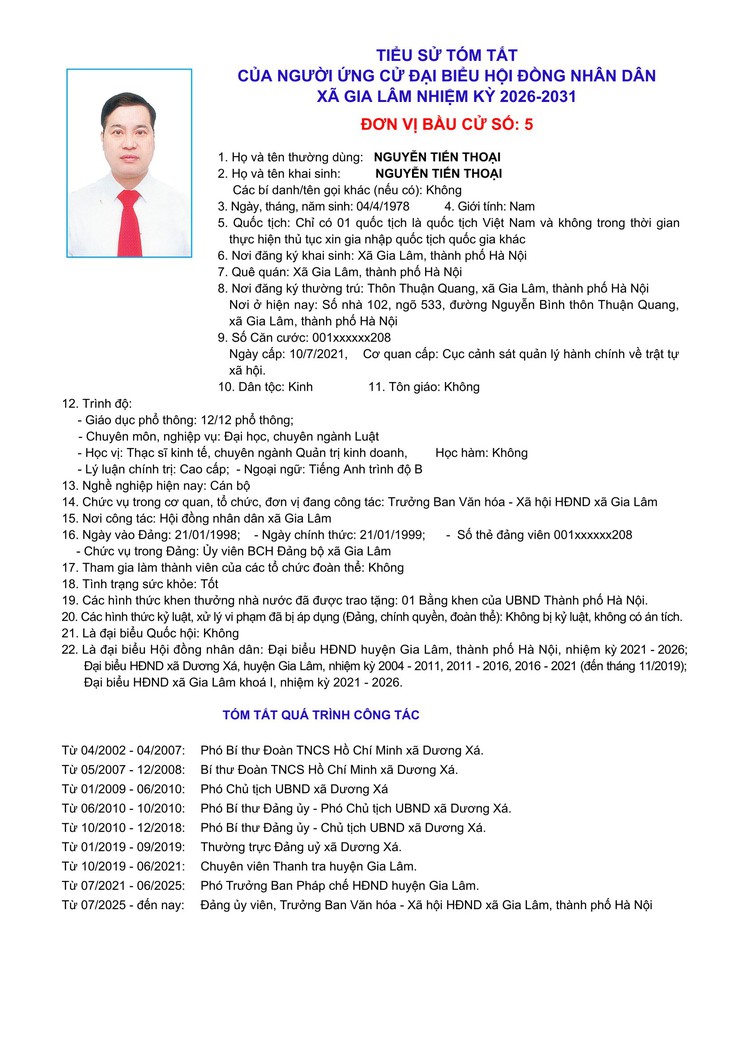 Tiểu sử những người ứng cử đại biểu HĐND xã Gia Lâm, nhiệm kỳ 2026-2031, đơn vị bầu cử số 5- Ảnh 8.