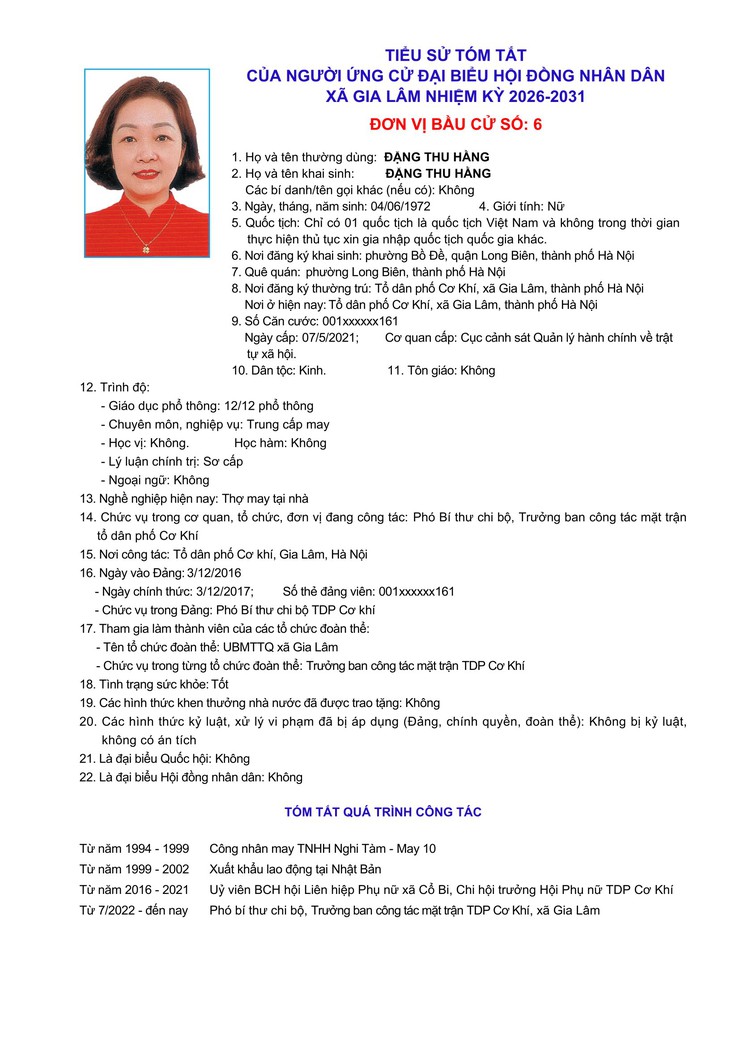 Tiểu sử những người ứng cử đại biểu HĐND xã Gia Lâm, nhiệm kỳ 2026-2031, đơn vị bầu cử số 6- Ảnh 5.