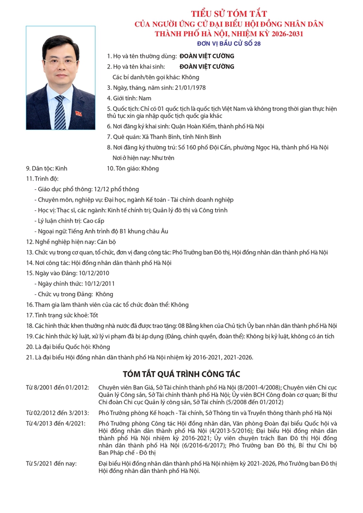 Tiểu sử những người ứng cử đại biểu HĐND thành phố Hà Nội khóa XVII, nhiệm kỳ 2026-2031, đơn vị bầu cử số 28- Ảnh 3.