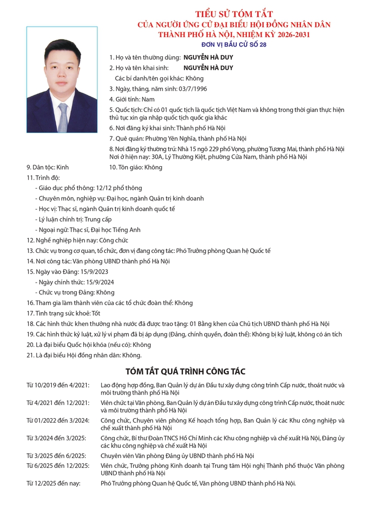 Tiểu sử những người ứng cử đại biểu HĐND thành phố Hà Nội khóa XVII, nhiệm kỳ 2026-2031, đơn vị bầu cử số 28- Ảnh 4.