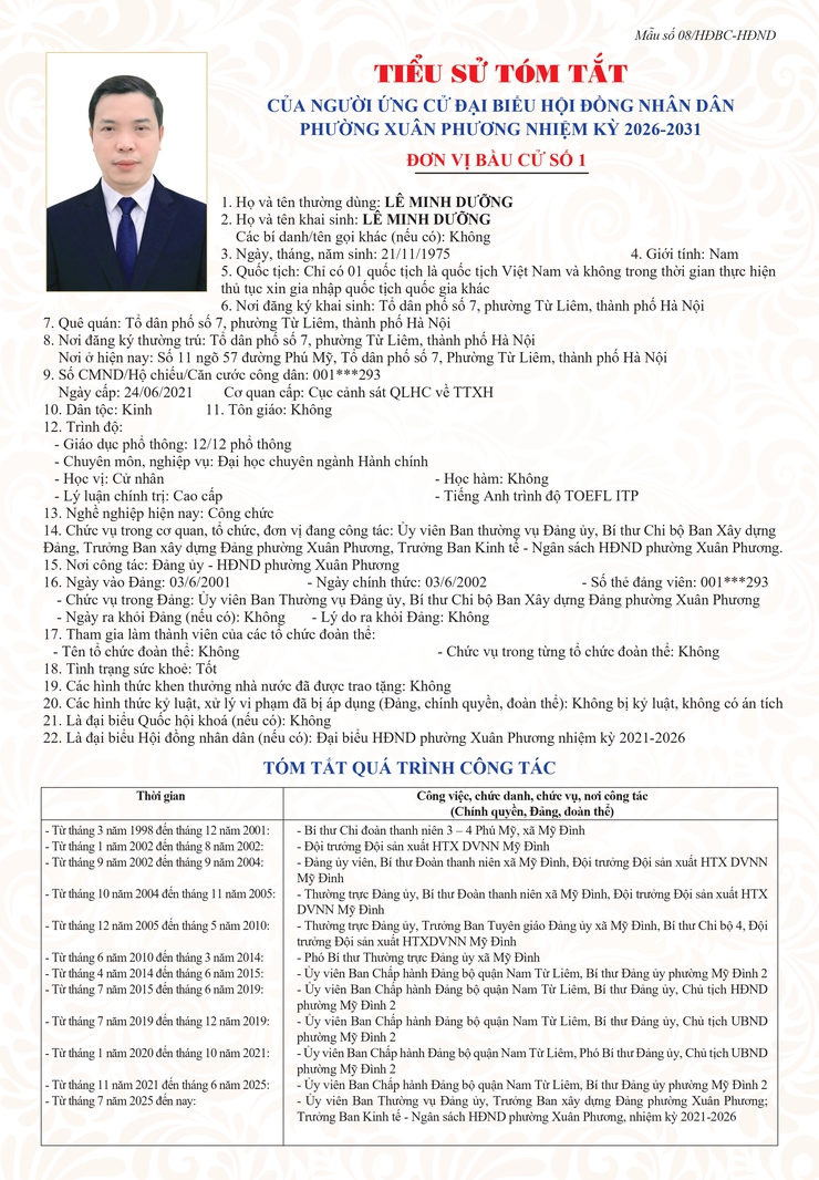 Đơn vị bầu cử số 1: Tiểu sử tóm tắt những người ứng cử HĐND phường Xuân Phương, nhiệm kỳ 2026-2031- Ảnh 3.
