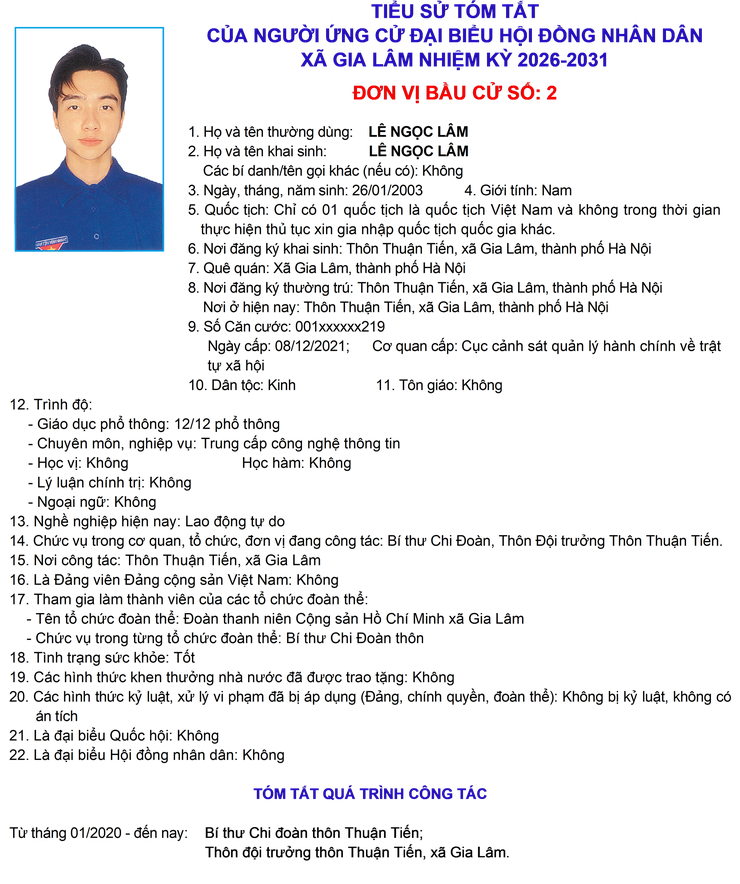 Tiểu sử những người ứng cử đại biểu HĐND xã Gia Lâm, nhiệm kỳ 2026-2031, đơn vị bầu cử số 2- Ảnh 6.