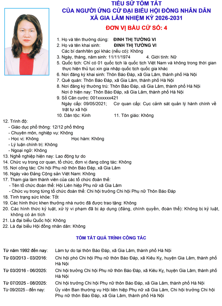 Tiểu sử những người ứng cử đại biểu HĐND xã Gia Lâm, nhiệm kỳ 2026-2031, đơn vị bầu cử số 4- Ảnh 8.