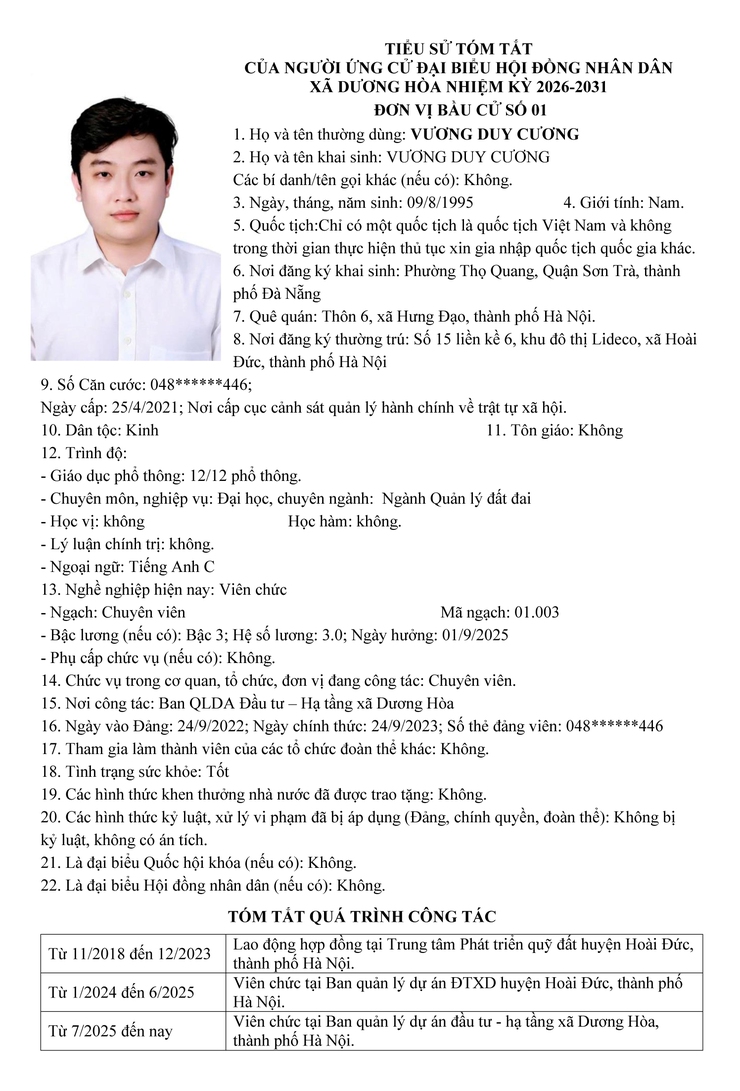 DANH SÁCH CHÍNH THỨC NHỮNG NGƯỜI ỨNG CỬ ĐẠI BIỂU HĐND XÃ DƯƠNG HOÀ KHOÁ II NHIỆM KỲ 2026-2031- Ảnh 2.