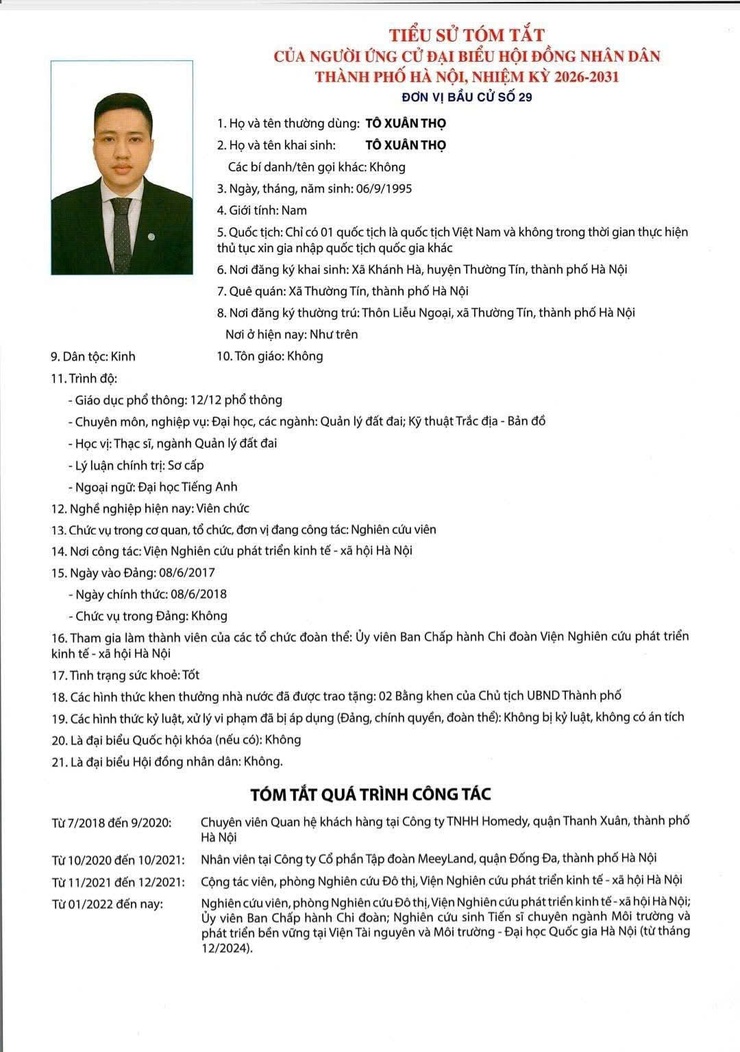 TIỂU SỬ TÓM TẮT CỦA NGƯỜI ỨNG CỬ ĐẠI BIỂU HĐND THÀNH PHỐ HÀ NỘI, NHIỆM KỲ 2026-2031. ĐƠN VỊ BẦU CỬ SỐ 29.- Ảnh 8.