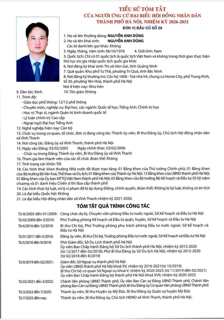 TIỂU SỬ TÓM TẮT CỦA NGƯỜI ỨNG CỬ ĐẠI BIỂU HĐND THÀNH PHỐ HÀ NỘI, NHIỆM KỲ 2026-2031. ĐƠN VỊ BẦU CỬ SỐ 29.- Ảnh 2.
