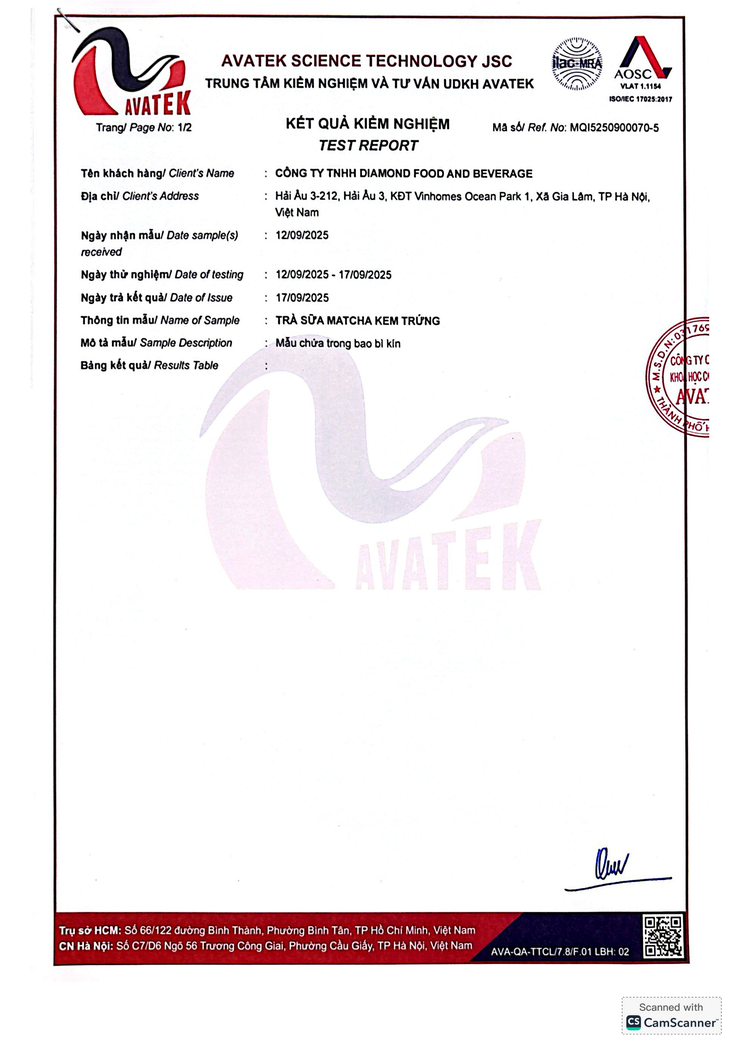 Bản tự công bố sản phẩm Trà sữa Matcha kem trứng- Ảnh 13.