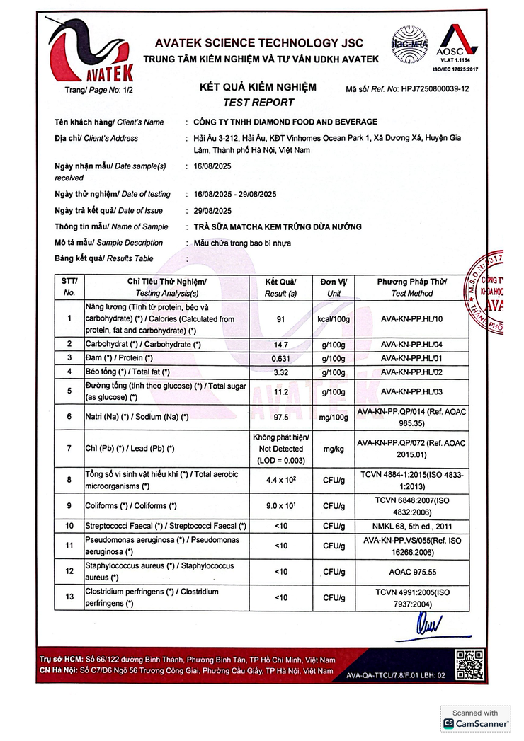 Bản tự công bố sản phẩm Trà sữa Matcha kem trứng- Ảnh 15.