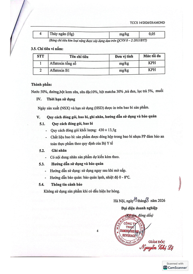 Bản tự công bố sản phẩm Trà sữa Matcha- Ảnh 5.