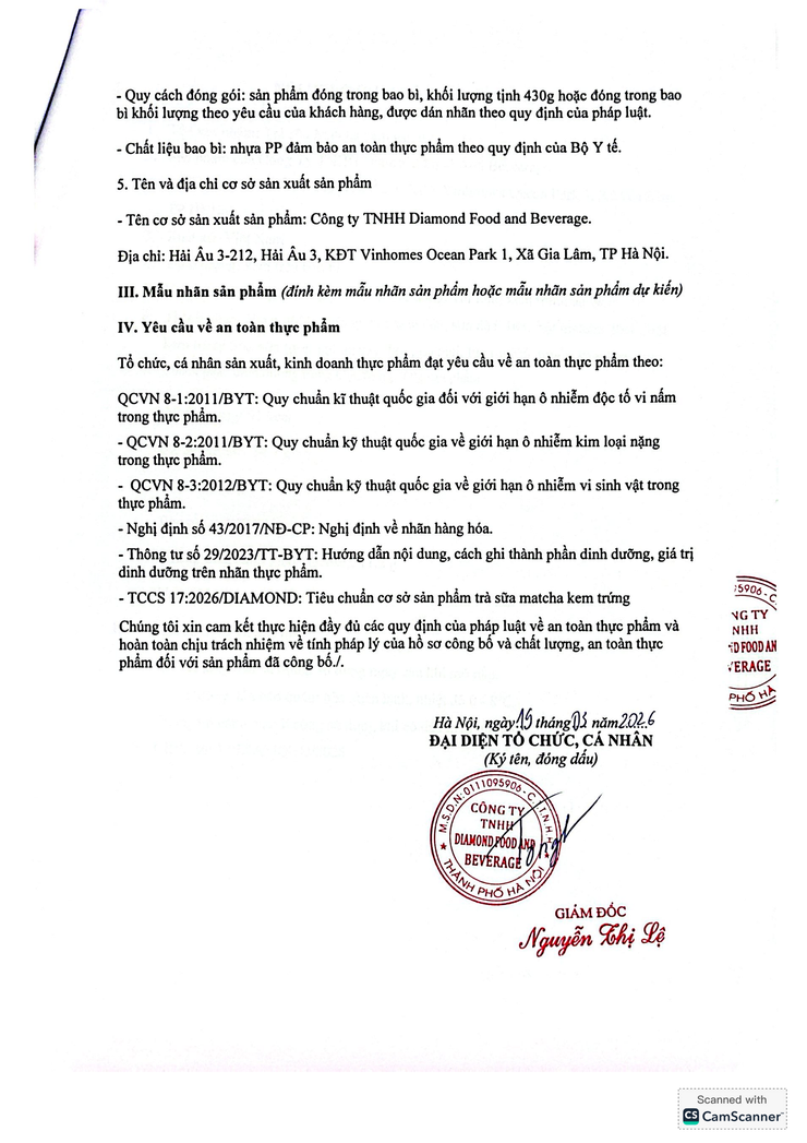 Bản tự công bố sản phẩm Trà sữa Matcha kem trứng- Ảnh 7.