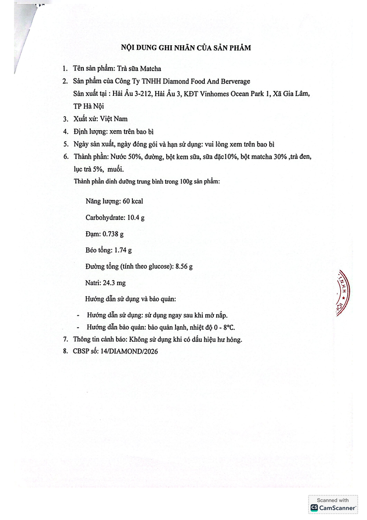 Bản tự công bố sản phẩm Trà sữa Matcha- Ảnh 8.