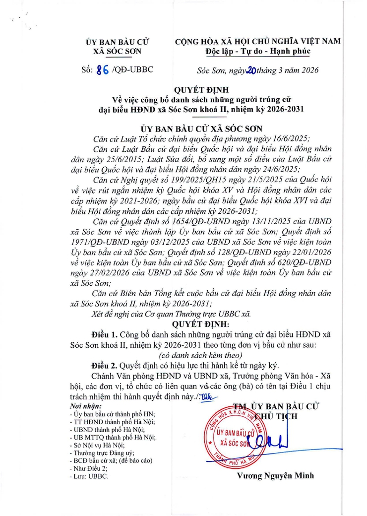 SÓC SƠN CÔNG BỐ DANH SÁCH NGƯỜI TRÚNG CỬ HĐND XÃ NHIỆM KỲ 2026 - 2031- Ảnh 1.