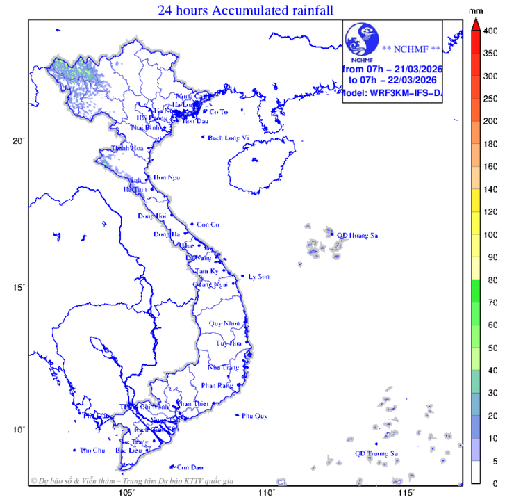 Ngày 21/3, Hà Nội: nhiều mây, có mưa vài nơi, sáng và đêm có sương mù và sương mù nhẹ rải rác.- Ảnh 1.