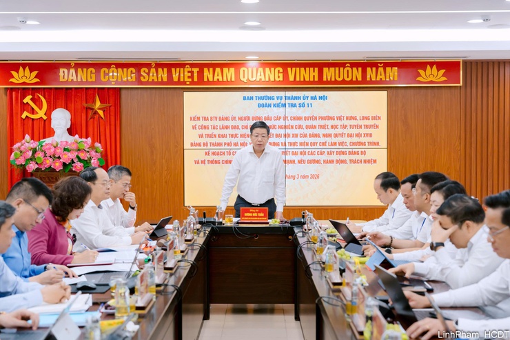 Đoàn kiểm tra số 11 Ban Thường vụ Thành ủy làm việc tại Việt Hưng và Long Biên về triển khai nghị quyết của Đảng- Ảnh 1.