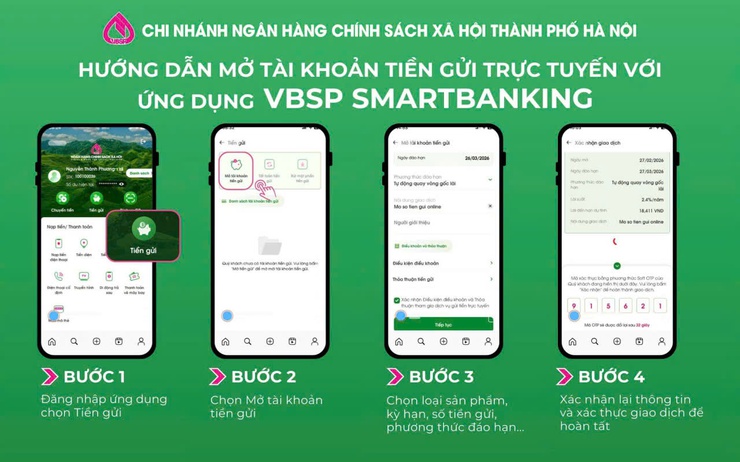 TUYÊN TRUYỀN TRIỂN KHAI DỊCH VỤ TIỀN GỬI TRỰC TUYẾN TRÊN ỨNG DỤNG VBSP SMARTBANKING
- Ảnh 4.