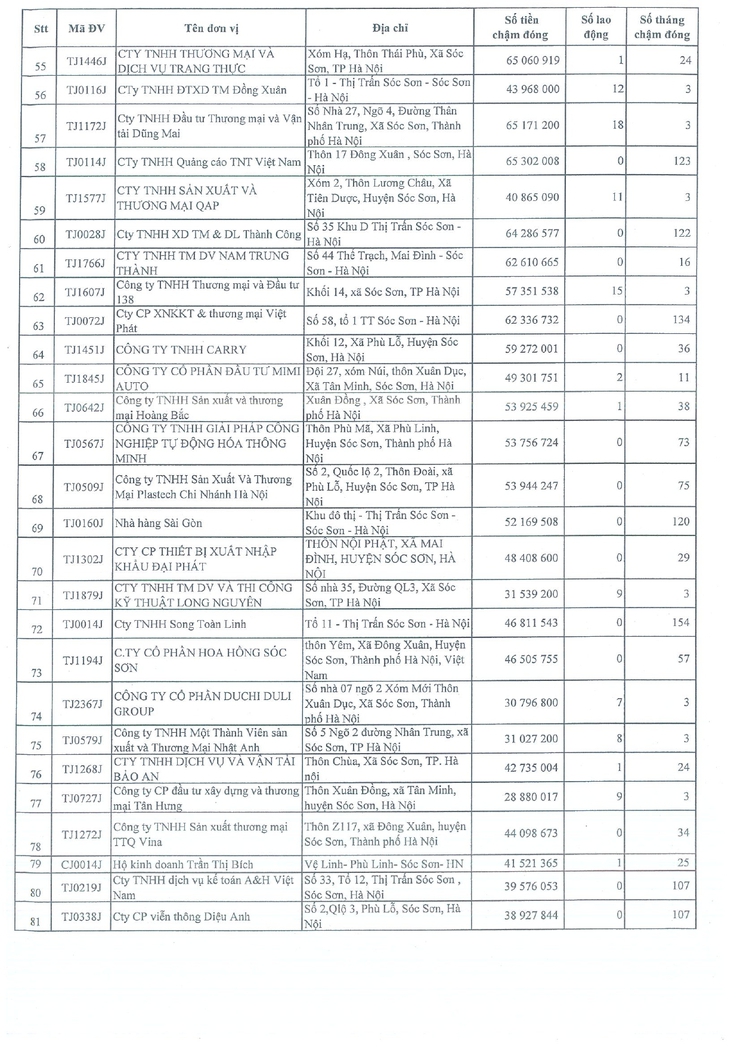 DANH SÁCH CÁC ĐƠN VỊ CHẬM ĐÓNG BHXH, BHYT, BHTN- Ảnh 3.
