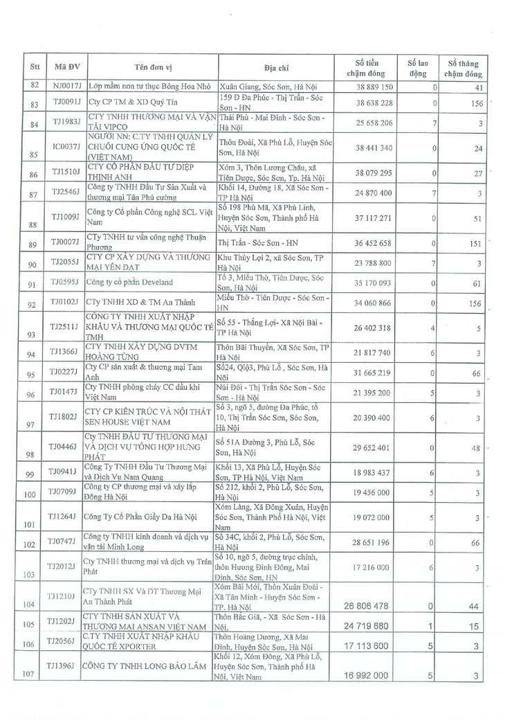 DANH SÁCH CÁC ĐƠN VỊ CHẬM ĐÓNG BHXH, BHYT, BHTN- Ảnh 4.