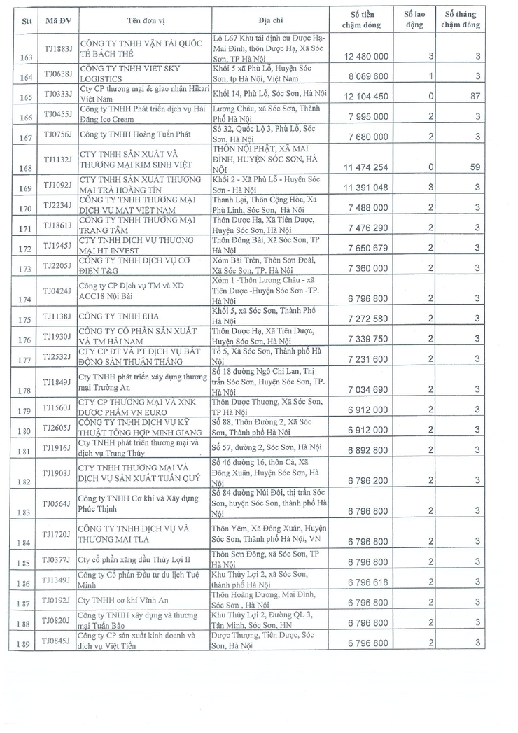 DANH SÁCH CÁC ĐƠN VỊ CHẬM ĐÓNG BHXH, BHYT, BHTN- Ảnh 7.