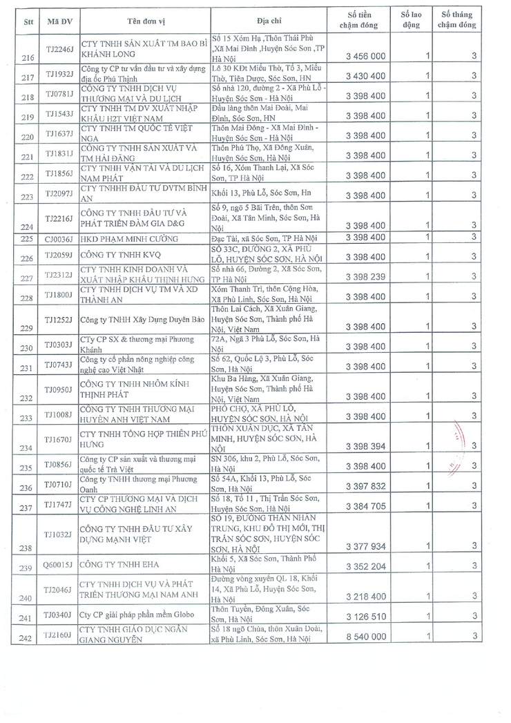 DANH SÁCH CÁC ĐƠN VỊ CHẬM ĐÓNG BHXH, BHYT, BHTN- Ảnh 9.