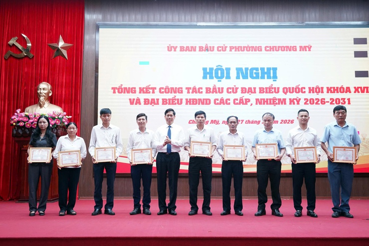 Phường Chương Mỹ tổng kết công tác bầu cử đại biểu Quốc hội khóa XVI và đại biểu Hội đồng nhân dân các cấp nhiệm kỳ 2026–2031- Ảnh 12.