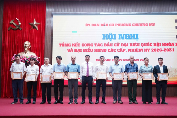 Phường Chương Mỹ tổng kết công tác bầu cử đại biểu Quốc hội khóa XVI và đại biểu Hội đồng nhân dân các cấp nhiệm kỳ 2026–2031- Ảnh 13.