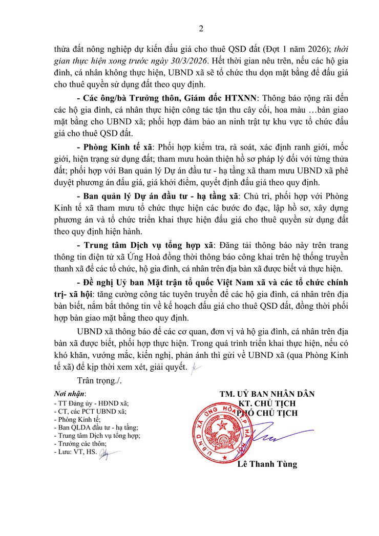 UBND XÃ ỨNG HÒA TRIỂN KHAI KẾ HOẠCH ĐẤU GIÁ CHO THUÊ QUYỀN SỬ DỤNG ĐẤT CÔNG ÍCH ĐỢT 1 NĂM 2026.- Ảnh 2.