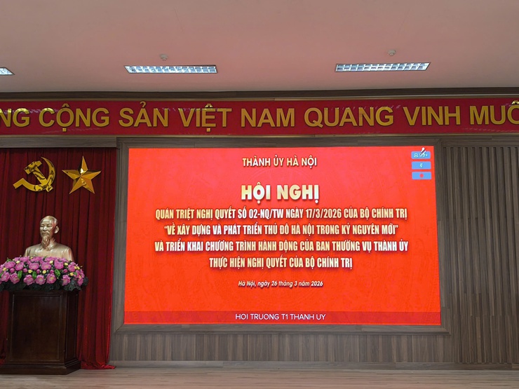 Đảng ủy phường Đông Ngạc tổ chức hội nghị trực tuyến quán triệt Nghị quyết số 02-NQ/TW ngày 17/3/2026 của Bộ Chính trị “về xây dựng và phát triển Thủ đô Hà Nội trong kỷ nguyên mới”- Ảnh 1.