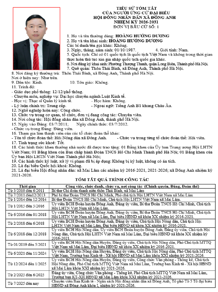 TIỂU SỬ NHỮNG NGƯỜI ỨNG CỬ HỘI ĐỒNG NHÂN DÂN XÃ ĐÔNG ANH KHÓA II, NHIỆM KỲ 2026-2031 TẠI ĐƠN VỊ BẦU CỬ SỐ 1- Ảnh 3.