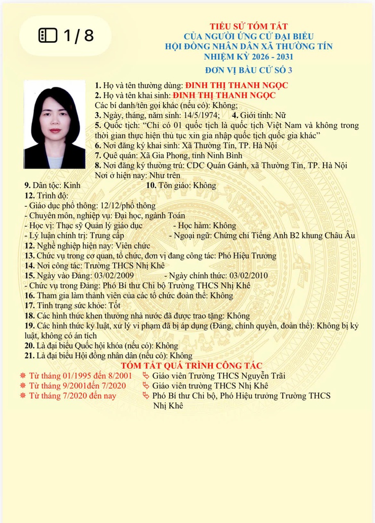 Danh sách và tiểu sử tóm tắt những người ứng cử đại biểu HĐND xã Thường Tín khoá II, nhiệm kỳ 2026-2031 tại đơn vị bầu cử số 03- Ảnh 2.