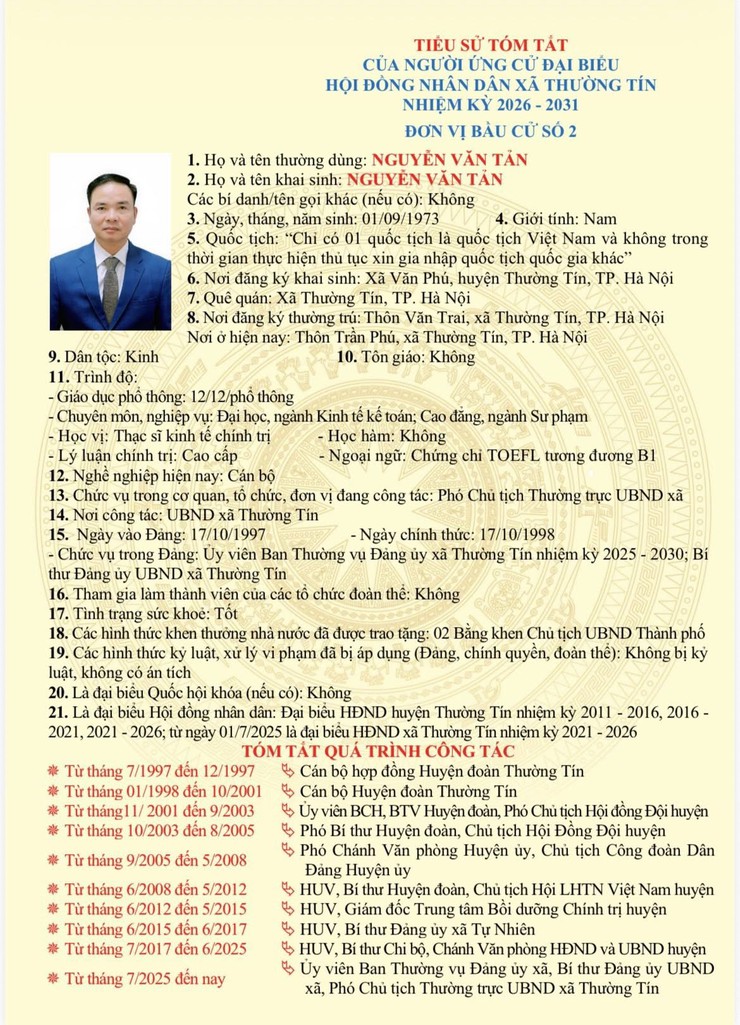 Danh sách và tiểu sử tóm tắt những người ứng cử đại biểu HĐND xã Thường Tín khoá II, nhiệm kỳ 2026 -2031 tại đơn vị bầu cử số 02- Ảnh 6.