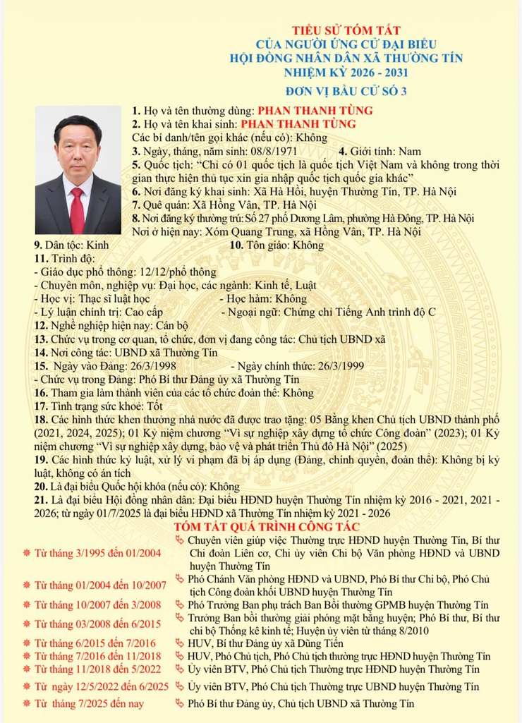 Danh sách và tiểu sử tóm tắt những người ứng cử đại biểu HĐND xã Thường Tín khoá II, nhiệm kỳ 2026-2031 tại đơn vị bầu cử số 03- Ảnh 6.