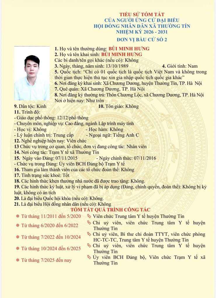 Danh sách và tiểu sử tóm tắt những người ứng cử đại biểu HĐND xã Thường Tín khoá II, nhiệm kỳ 2026 -2031 tại đơn vị bầu cử số 02- Ảnh 3.